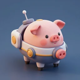 Isometric 3D Fantasy Cute and adorable pig Mecha ship, Smooth 3D Illustration, soft render, Servando Lupini, Daniil Kudriavtsev, handpaint texture, Blender, 3DCoat H 648