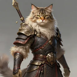 anthropomorphic long - haired siberian cat as warrior, in the style of artgerm, illustration, epic, fantasy, intricate, hyper detailed, artstation, concept art, smooth, sharp focus, ray tracing, vibrant, photorealistic, simon bisley
