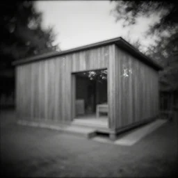 modern house in the wood, artwork by tadao ando, mystic, melancholy, pinhole analogue photo quality, lomography, monochrome, blur, unfocus, cinematic, foil effect, holographic effect