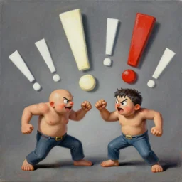multiple exclamation points getting into a fight, 4 k, highly detailed painting