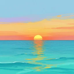 sketch of an ocean in ms paint, sunset, 2 5 6 colours, trending on artstation, aqua water