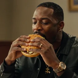 film still of rapper redman eating a burger burger in mouth consuming burger eating a burger burger in hand to mouth in avengers infinity war, 8 k