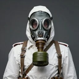 portrait of futuristic world war 1 russian soldier with gas mask, white clothes, high details, dripping paint, greg rutkowski, craig mullins, ash thorpe, fibonacci rhythm ar