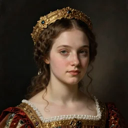 portrait of young woman in renaissance dress and renaissance headdress, art by jack kirby