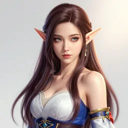 studio portrait of neutral good light colorful female half - elf bard healer as absurdly beautiful, elegant, realistic young gravure idol, an ultrafine hyperdetailed illustration by kim jung gi, irakli nadar, intricate linework, detailed faces, super sharp focus, bright colors, octopath traveler, unreal engine 5 highly rendered, global illumination, radiant light