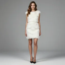 full body aesthetic photograph of a beautiful young model in a white fur cocktail dress by Nick Knight, realistic, photorealistic, HD, 4k resolution