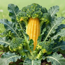 broccoli corn chimera, a genetically engineered vegetable that is both corn and broccoli at the same time