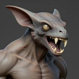 muscular body, barnacle, chiroptera head, chiroptera ears, big sharp teeth, hyperrealism, artstation, cgsociety, zbrush, no background