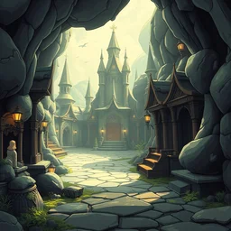 photo cartoon illustration comics manga painting of main hallenvironement : 6 fantasy environement, digital painting, unreal engine, 8 k, volumetric lighting, contrast by john kirby by carl warner and jim woodring, trending on artstation