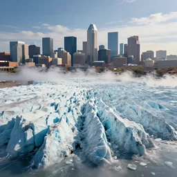 A glacier engulfing Dallas Texas, fantasy art