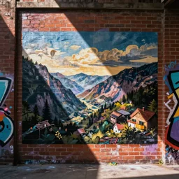 graffiti wall art in a brick wall, urban photography