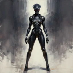 symmetrical speed painting of  beautiful  black alien space armor