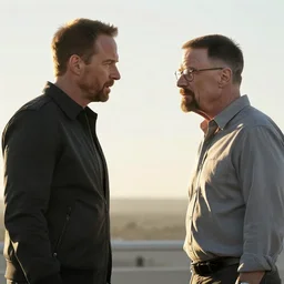 movie still of Jack Bauer and Walter White arguing, 4k, golden hour, hyperdetailed