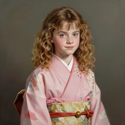 Hermione Granger as a young girl in kimono art drawn in art style of WLOP full HD 4K highest quality realistic beautiful gorgeous natural WLOP artist painting