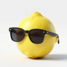 a render of a lemon wearing dark sunglasses