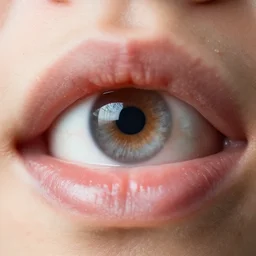 extreme closeup macro shot of mouth containing eye, ray tracing, hyper detailed, extremely realistic,
