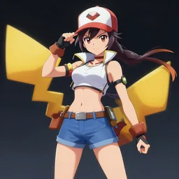 bayonetta as a pokemon trainer, anime, trending on artstation