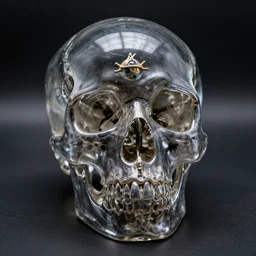 wide dslr photo still of an occult toy inside a clear skull