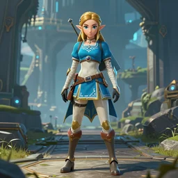 zelda with futuristic clothes in the distant future, fantasy style