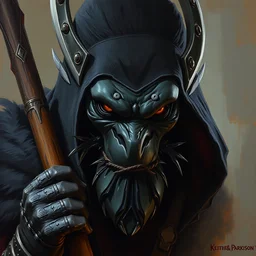 dnd kenku person. epic dungeons and dragons fantasy black character. oil on canvas featured by keith parkinson 1 9 8 5. cinematic, dynamic composition. realistic facial features and expression.