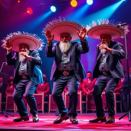 3 grandpas wearing mexican hats and twerking on a stage, photorealistic