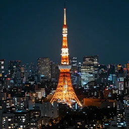 A incredibly detailed landscape of photorealistic, shift photography, Japan Tokyo Tower, summer night, sharp focus