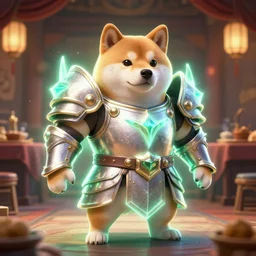 daedric armor, anthropomorphic shiba inu, tavern banquet, stuning 3 d render, masterpiece, glowing aura, by tsutomu nihei, realistic face
