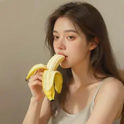 digital painting women eating banana