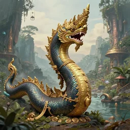 highly detailed portrait photo of a naga in a scenic dystopian environment, hyperrealistic illustration by william didier - pouget