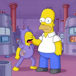 homer simpson drawn as a junji ito character, devouring mr burns, inside the nuclear power plant, drawn in the style of family guy