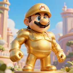 golden statue of mario with muscle body like a giga chad, beautiful texture, beautiful graphics, fantasy artwork, very beautiful scenery, hd, hdr, ue 5, ue 6, unreal engine 5, cinematic 4 k wallpaper, 8 k, ultra detailed