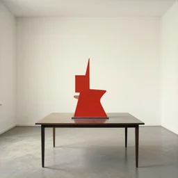 an object on a table in a vast room, by marcel duchamp, archival pigment print, 1 9 2 0, academic art, conceptual art, red readymade