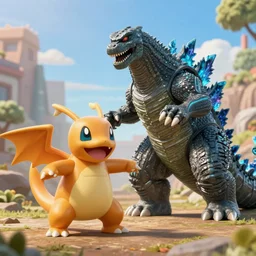 sandslash battling godzilla, 4 k, realistic