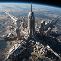 macro photo from space of a futuristic interplanetary city, 4k, 8k, ultra realistic, detailed, sharp