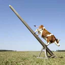 A cow getting launched from a trebuchet