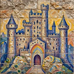 psychedelic stone castle wall 2 d tiling texture art, handpainted by philippe druillet