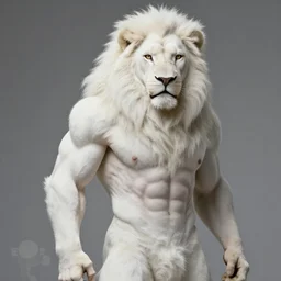 award winning photo of muscular male albino anthropomorphic anthro furry white lion by george frederic watts