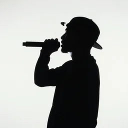 silhouette of rapper rapping, holding microphone, profile view, distinct, 4k