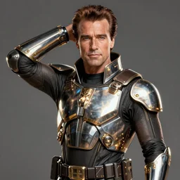 portrait of schwarzenegger as dystopian bounty hunter, intricate, elegant, glowing lights, highly detailed, digital painting, artstation, glamor pose, concept art, smooth, sharp focus, illustration, art by artgerm and greg rutkowski, artey freytag