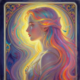 side portrait, imogen poots paladin, gloomhaven, d & d, soft, smooth, luminescent oil painting, art nouveau tarot, radiant backlit glow, ripples, swirly vibrant color lines, neo - gothic, gaudy colors, aesthetic octane render, 8 k, by victo ngai, kilian eng, ilya kuvshinov!!, cushart krent, gilleard james
