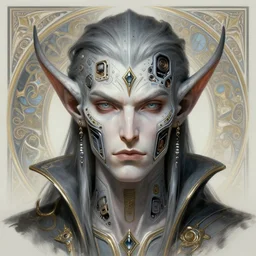 symmetry!! warcraft elf male, computer parts embedded into face, intricate, elegant, highly detailed, digital painting, artstation, concept art, smooth, sharp focus, cyberpunk, illustration, art by artgerm and greg rutkowski and alphonse mucha, 8 k