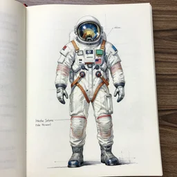 an engineering sketch diagram of a spacesuit, diagram, user manual, sketch, engineering design, oil painting