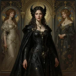 of female sorcerer, dark fantasy, medium shot, intricate, ornate, elegant, highly detailed, digital painting, volumetric light,, artstation, concept art, smooth, sharp focus, illustration, art by Gil elvgren and charlie bowater and greg rutkowski and alphonse mucha