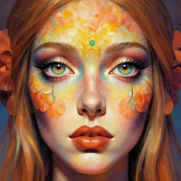close up sci - fi hippie poster art simon stalenhag cosmic eyes, flower skin, elegant, highly detailed, centered, digital painting, concept art, smooth, sharp focus, illustration, artgerm, tomasz alen kopera, peter mohrbacher, donato giancola, joseph christian leyendecker, wlop, frank frazetta