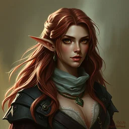 half - elf rich women with some indred trait, portrait by raymond swanland and johan grenier