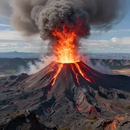 3 d virtual landscape painting, amazing volcanic eruption, three - point lighting, maximum detail, 4 k