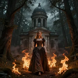 A Neoclassical tower with dome on a magical gloomy mystical forest, the elf gothic princess is walking in this place. By Konstantin Razumov, Fractal flame, chiaroscuro, highly detailded