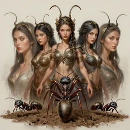 stunning goddesses of ants portrait, mandibula, dirt, fantasy, intricate, elegant, highly detailed, digital painting, artstation, concept art, smooth, sharp focus, illustration, art by afshar petros and krenz cushart and artem demura and tony sandoval