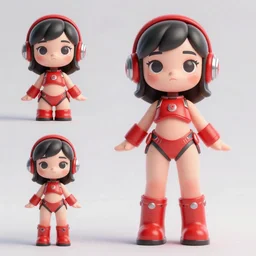 3d model sheet tpose turnaround of a cute sensual female sci fi character with black hair and red retrofuturistic space outfit with stylized pixar mom extreme proportions in terms of thick thighs and wide hips, concept art reference