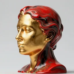 a fluid golden and fluid red and fluid black melting head fluid marble melting statue